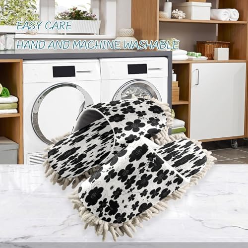Zhirexin Black Flowers Kitchen Slippers