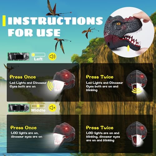 T-Rex Dinosaur Headlamp for Kids RechargeableAdjustable Fun