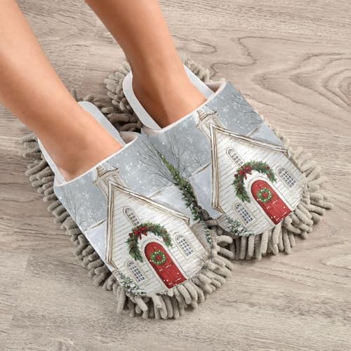 RunningBear White Christmas Church Trees Mop Slippers 1