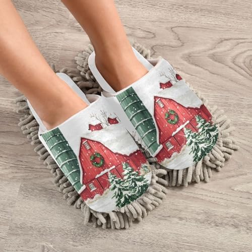 Cozy Red Farmhouse Mop Slippers