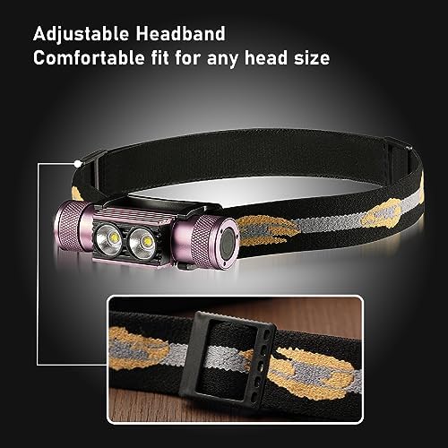 Weenaskeeper 1200 Lumens Headlamp Rechargeable Adjustable Water-Resistant Pink
