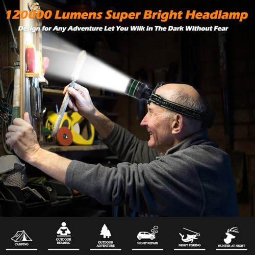 120000LM Super Bright LED Headlamp Zoomable with 5 Modes and IP67 Waterproof