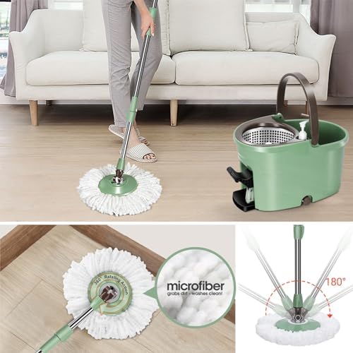 MASTERTOP Spin Mop and Bucket Set for Home - Wet Dry Mopping System