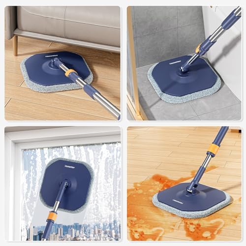 HoMettler Spin Mop Bucket Set with 2 Microfiber Pads and Self Wringing System