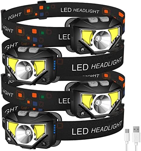 LHKNLHeadlamp Flashlight 4-Pack 1200 Lumen Rechargeable Outdoor Camping Essential