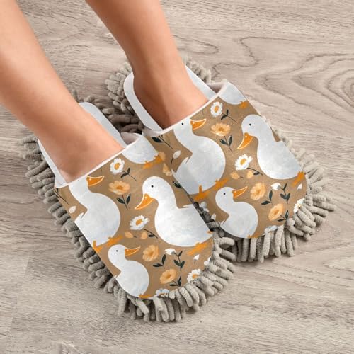 RunningBear White Ducks Mop Slippers for Easy Floor Cleaning
