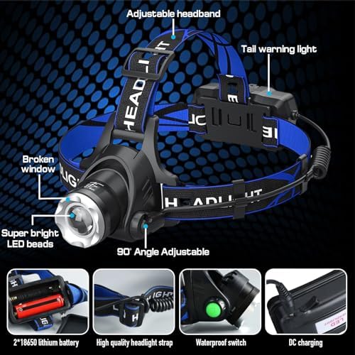 MODOAO Rechargeable LED Headlights for Hiking Cycling and Night Fishing