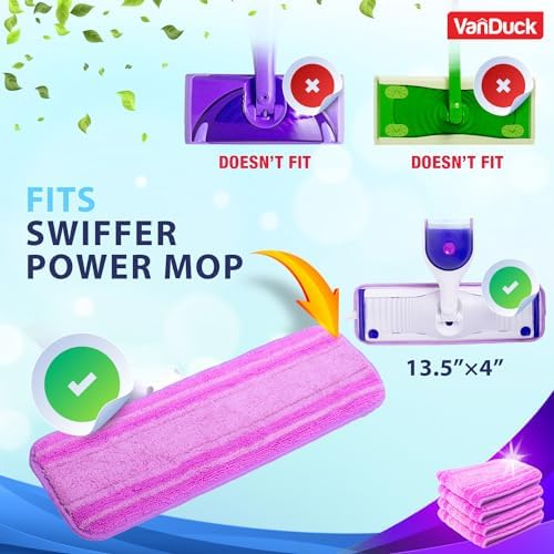 VanDuck Reusable Mop Pads for Swiffer PowerMop 4 Pack - Multi-Surface Cleaning