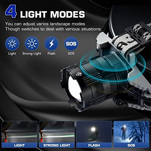 BROVAVE Rechargeable Headlamp 100000 Lumens Red Safety Lights 4 Modes IPX6 Waterproof