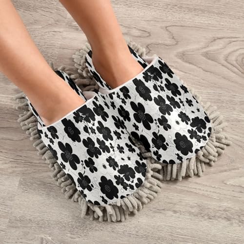 Zhirexin Black Flowers Kitchen Slippers