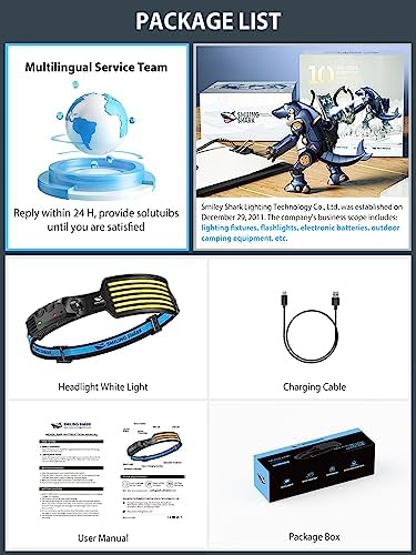 Smiling Shark 3-Pack Rechargeable Headlamp Set 6000K Starlight White Light Motion-Activated