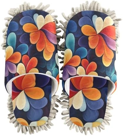 FLildon Microfiber Mop Slippers with Abstract Flowers for Men Women House Cleaning
