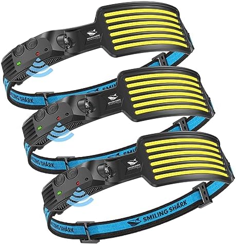 Smiling Shark 3-Pack Rechargeable Headlamp Set 6000K Starlight White Light Motion-Activated