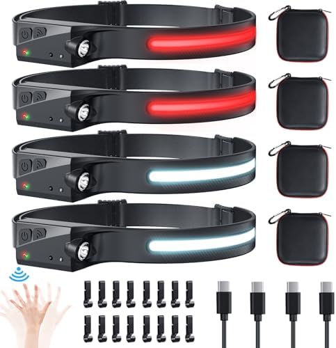 4-Piece Rechargeable Headlamp Set for Camping Hiking - Bright Durable