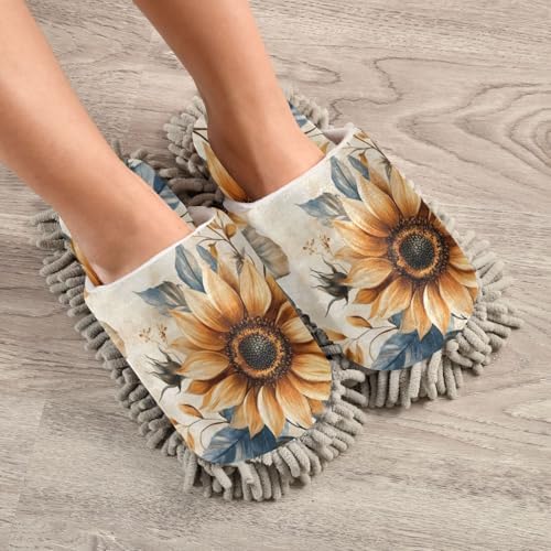 Microfiber Sunflowers Cleaning Slippers Size L