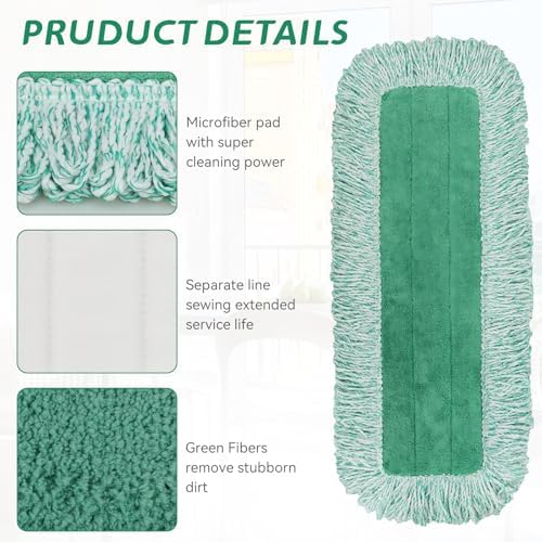 Green Microfiber Dust Mop Pads for Hardwood Tile and Laminate Floors