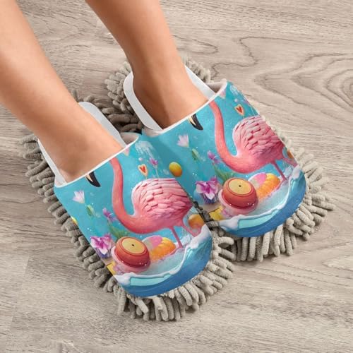 RunningBear White Beach Flamingo Mop Slippers for Home