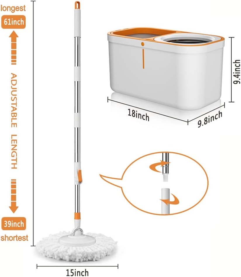 Sunki Spin Mop Bucket with 61 Handle and 5 Replacement Heads