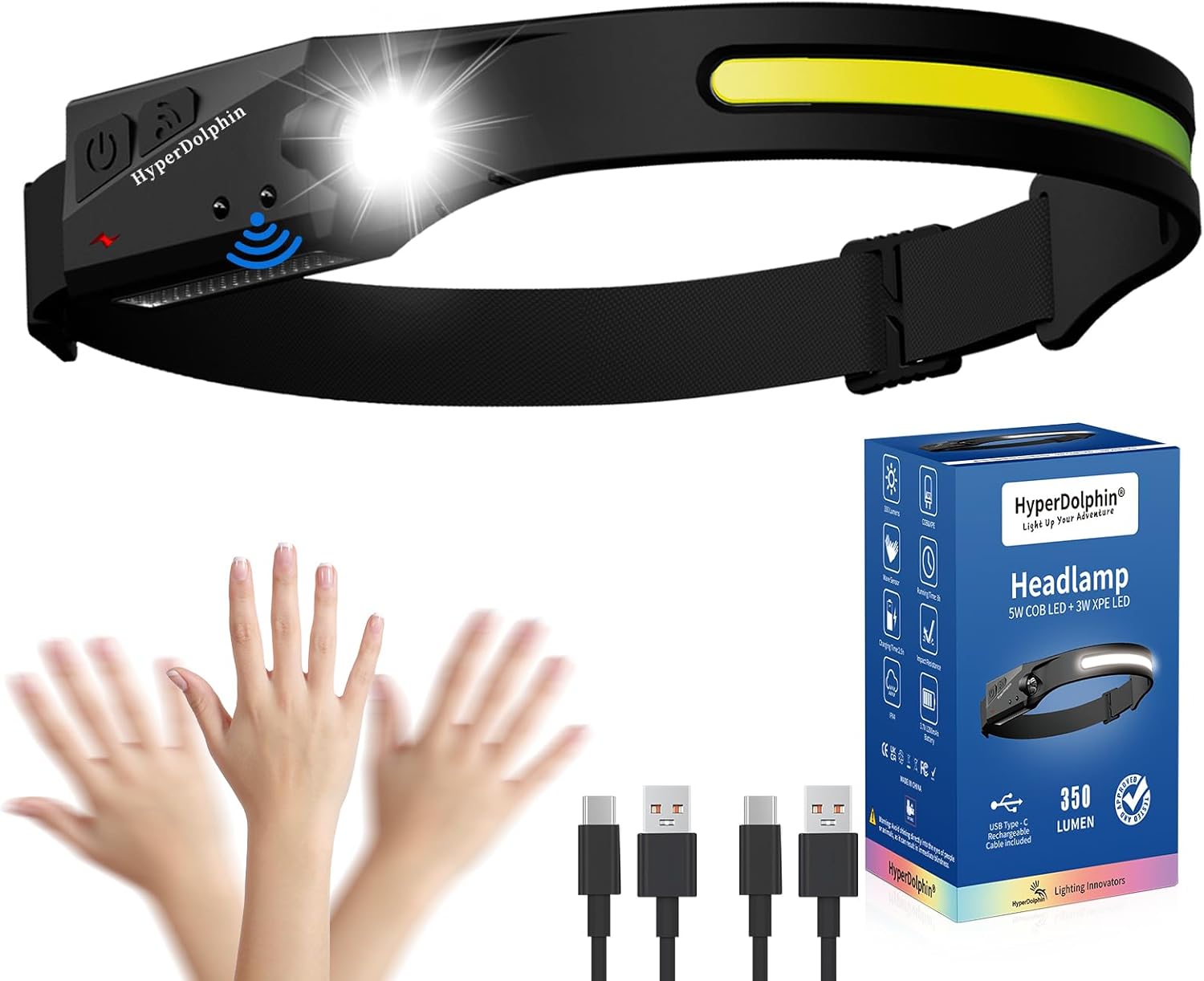 HyperDolphin Rechargeable LED Headlamp