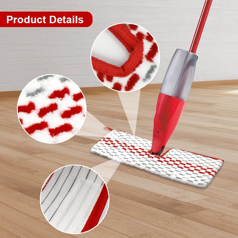 4 Pack Washable Microfiber Refill Spray Mop Pads Red