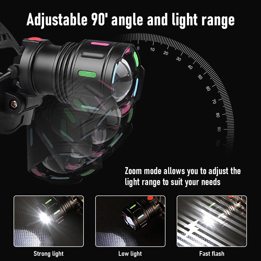 Casbomy Rechargeable LED Headlamp 990000 Lumens 90 Adjustable