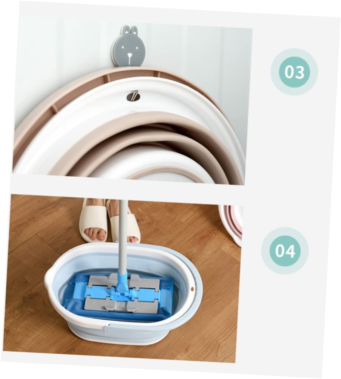 Beige Foldable Plastic Mop Bucket for Efficient Mopping