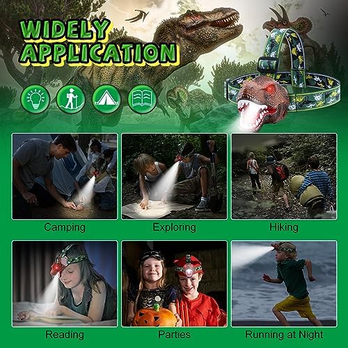 Dinosaur Headlamp 2-in-1 Rechargeable LED Lights Dinosaur Sound for Kids