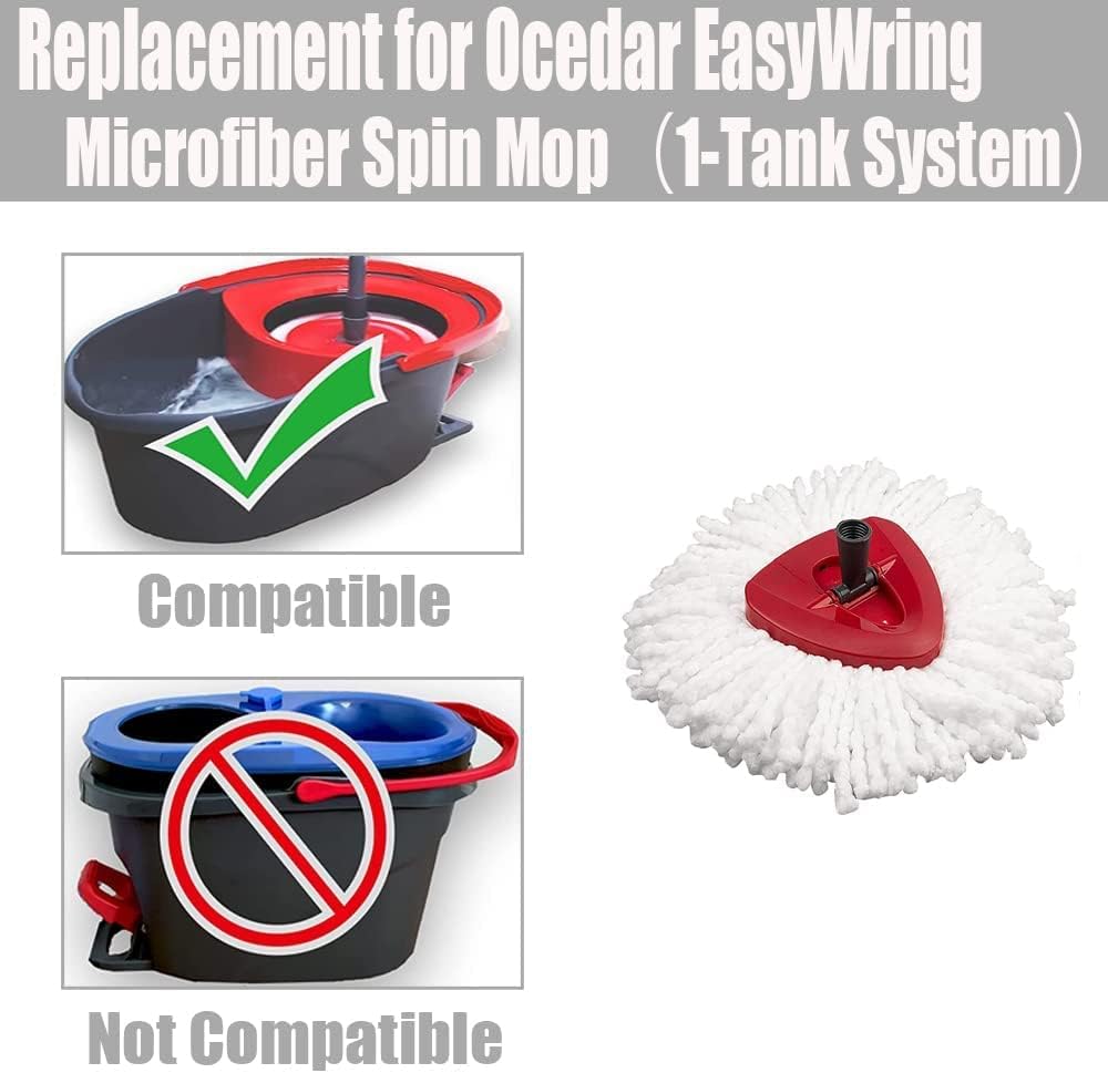 ANREKEYH Spin Mop 1-Tank System Replacement Heads 4 Mop Bristles Handle Set