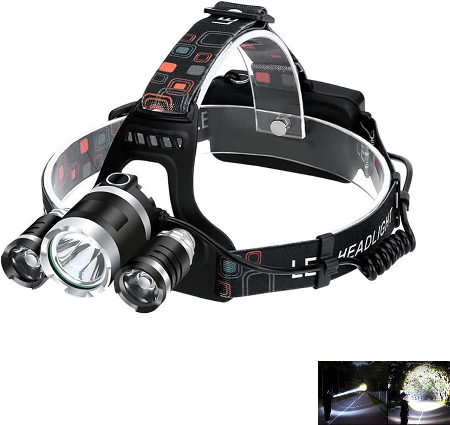 WalkThree rechargeable LED headlamp for adults camping hiking running