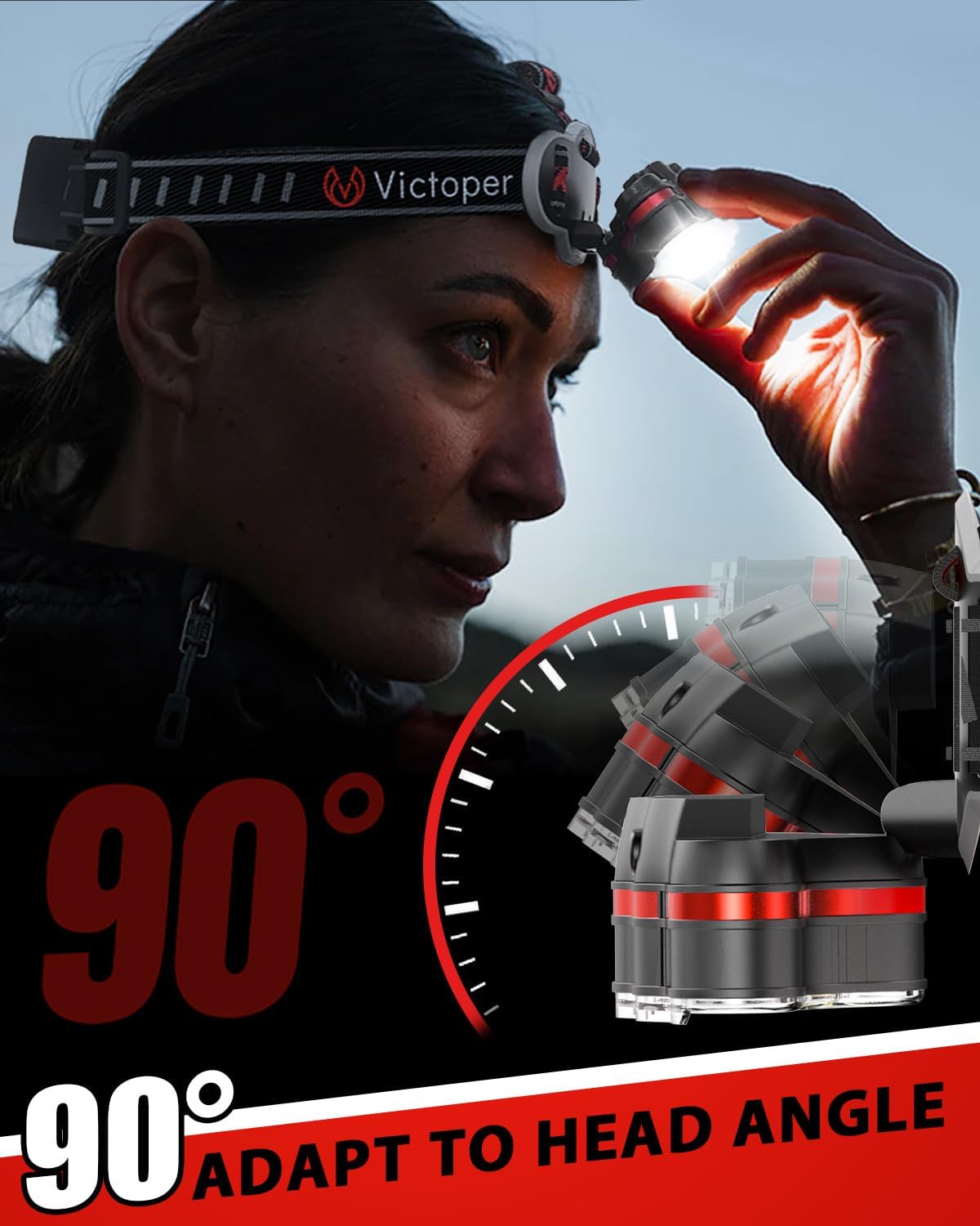 IPX5 Waterproof Headlamp Rechargeable 8 Modes 18000 Lumens Light 53oz