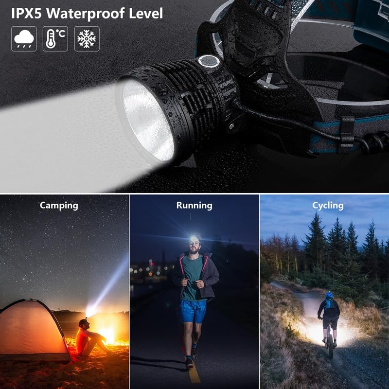 TUNFOU Rechargeable LED Headlamp for Adults