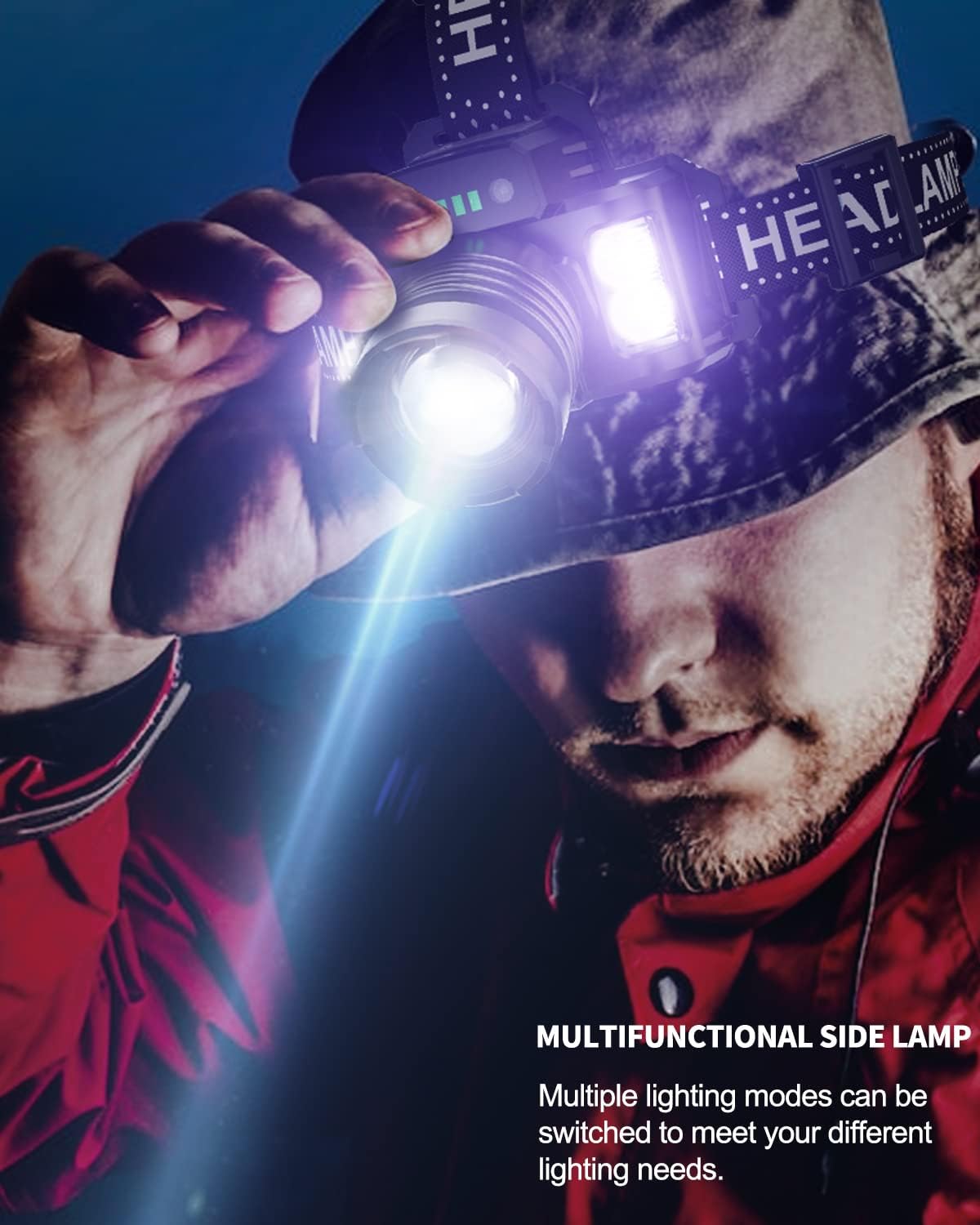 zoomable waterproof headlamp with sensor modes for camping