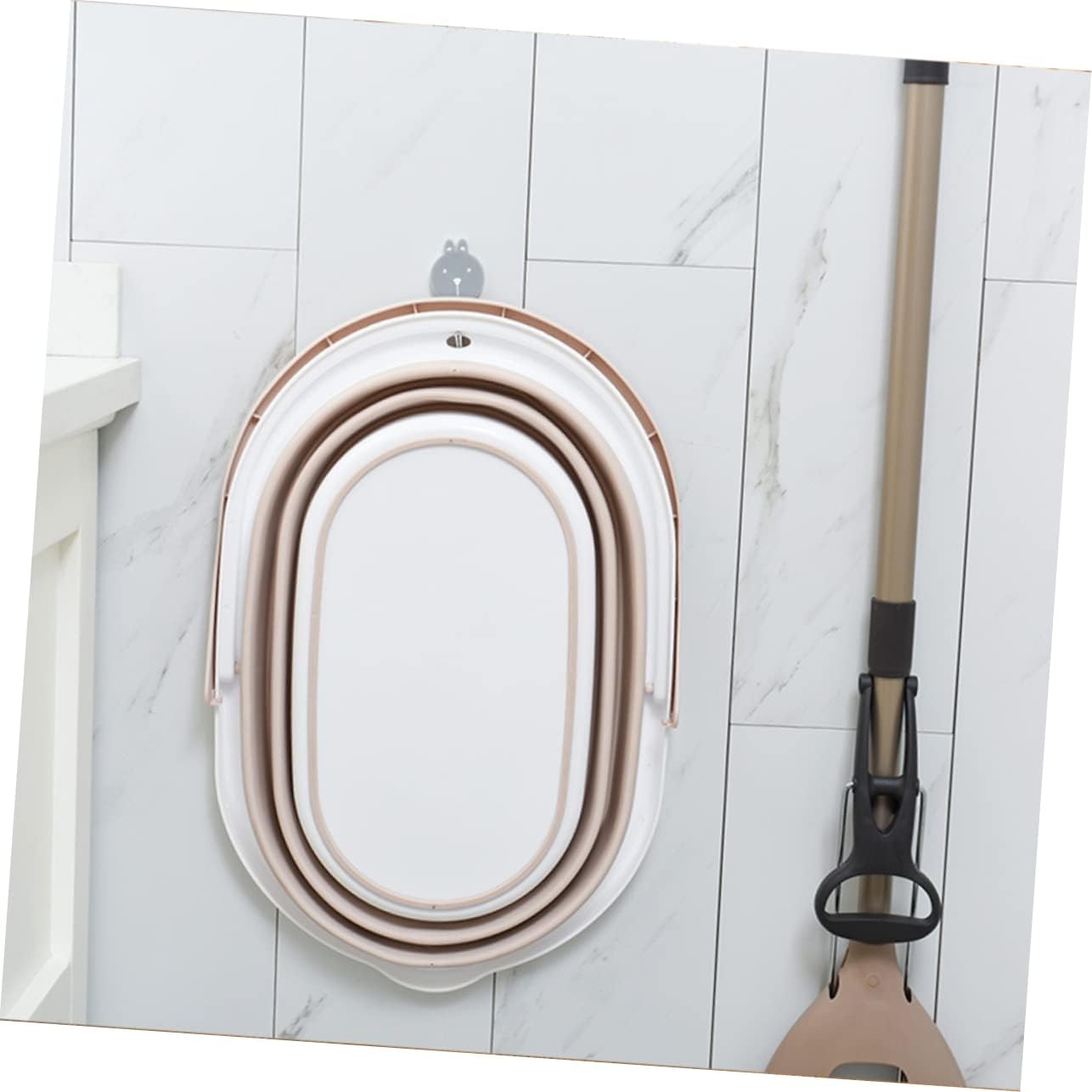 Beige Foldable Plastic Mop Bucket for Efficient Mopping