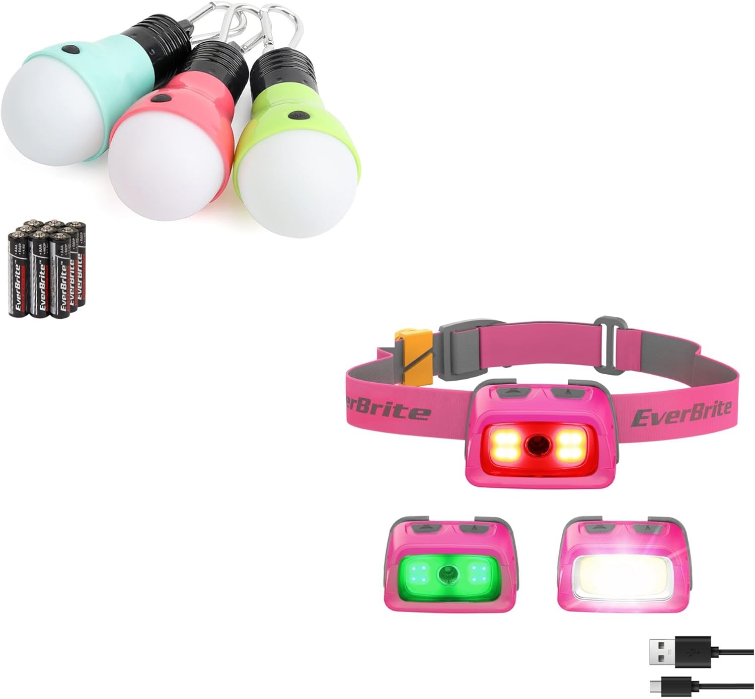 EverBrite 3-Pack Camping Lights Rechargeable Headlamp Durable Powerful
