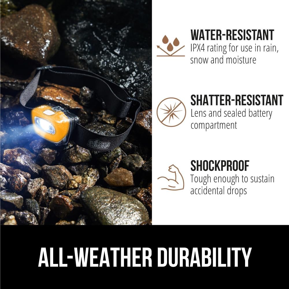 GORILLA GRIP Ultra Bright 7 Light Modes Headlamp Battery-Powered 1 Pack
