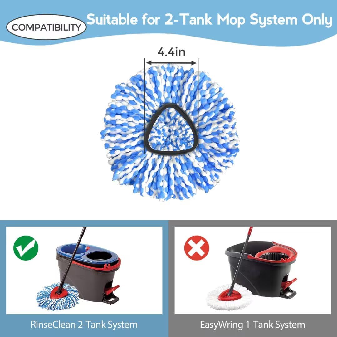 Replacement Mop Heads Set - Rinseclean 2-Tank System Microfiber Machine Washable