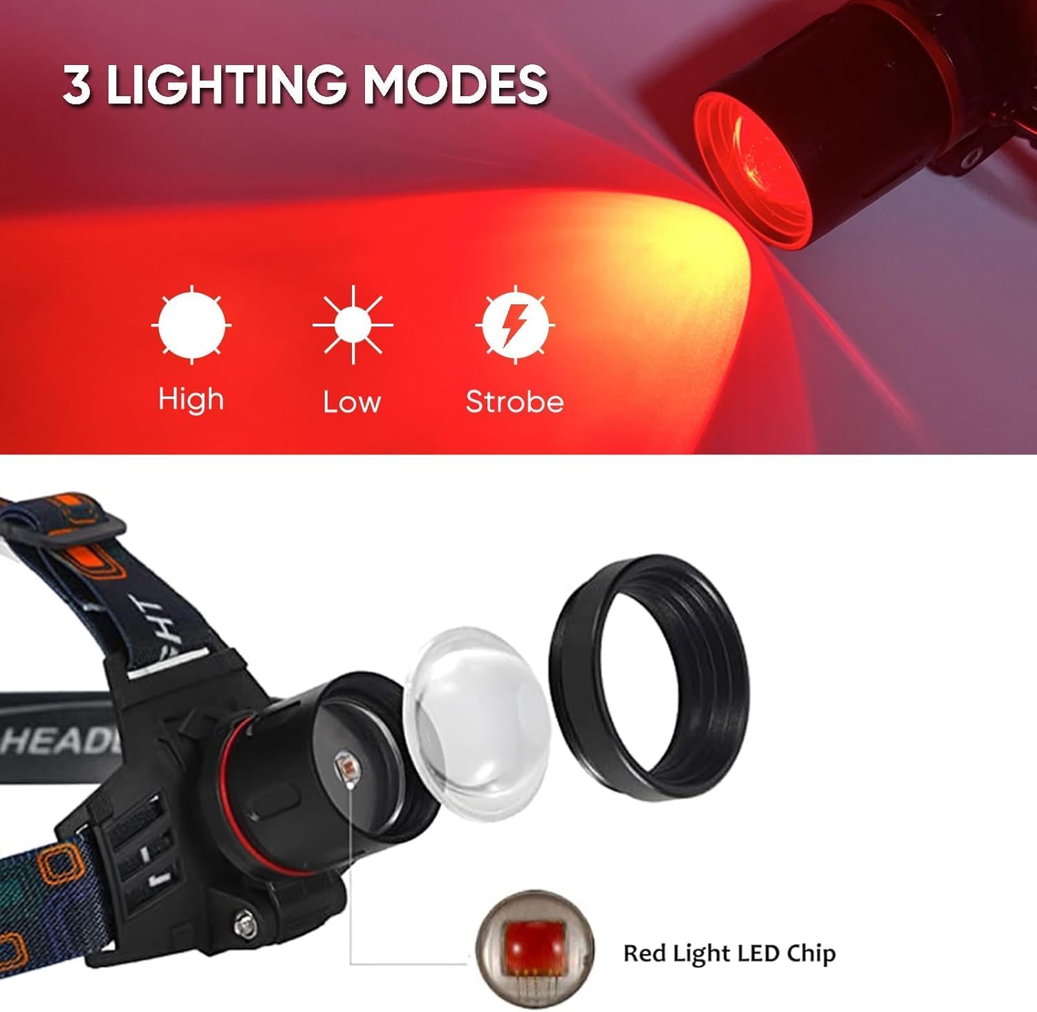 XLENTGEN Red Light Hunting Headlamp - Rechargeable Red LED 3 Modes