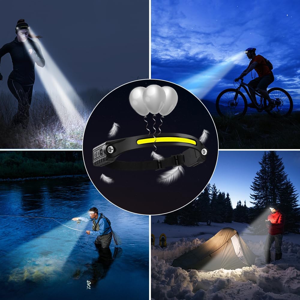 UUYEE 3 Pack Rechargeable Headlamps with Motion Sensor and 5 Modes