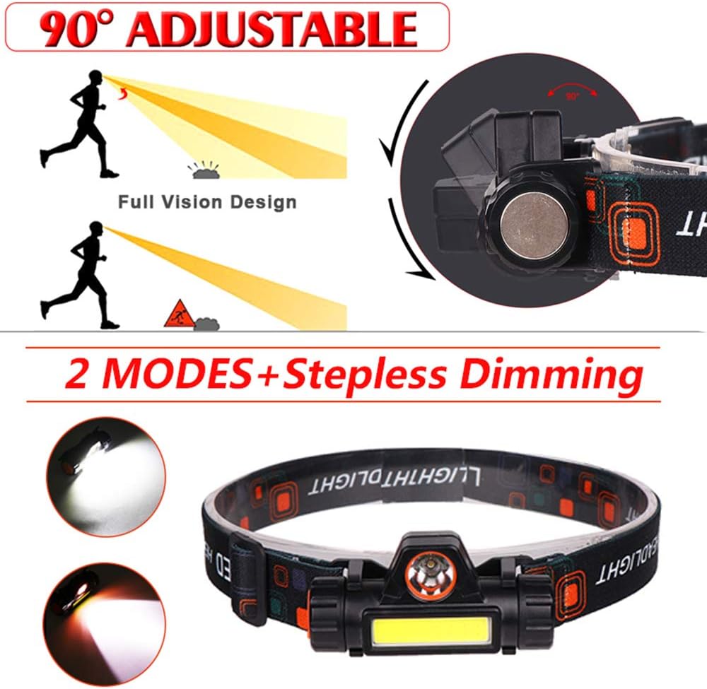 2 Pack Rechargeable Headlight with 2000 Lumens - Adjustable Waterproof Hands-Free