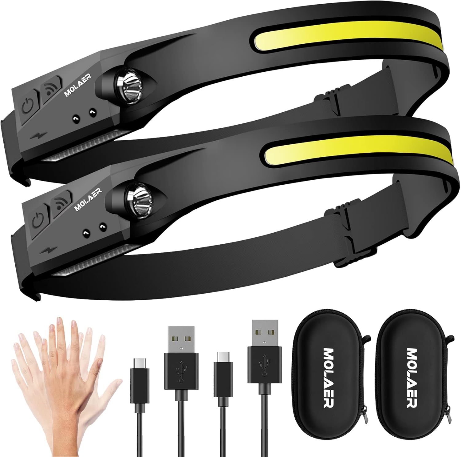 Versatile 2-Pack Rechargeable LED Headlamp with 230 Beam Motion Control