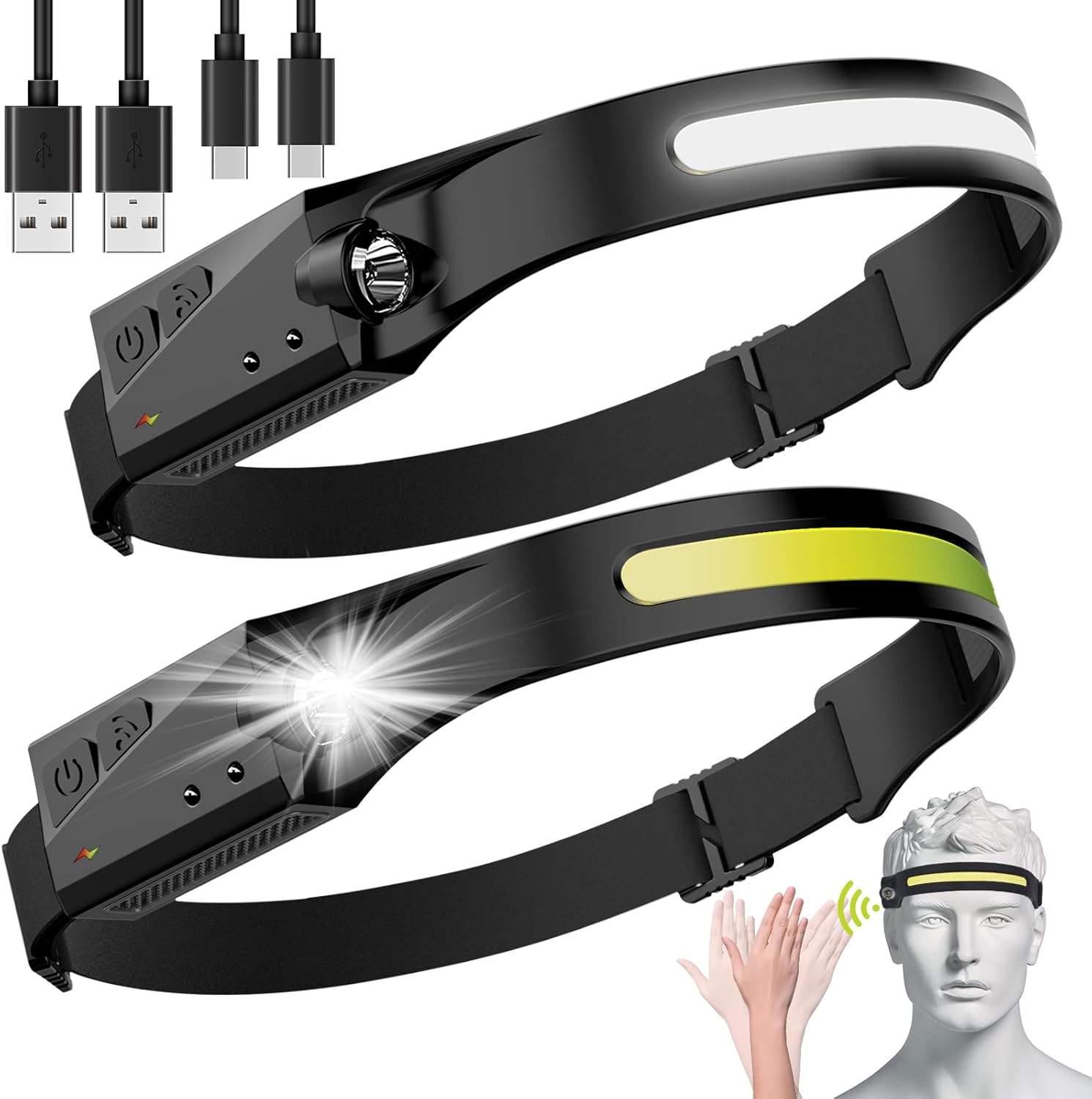 2-Piece Rechargeable LED Headlamp with 230 Wide Beam