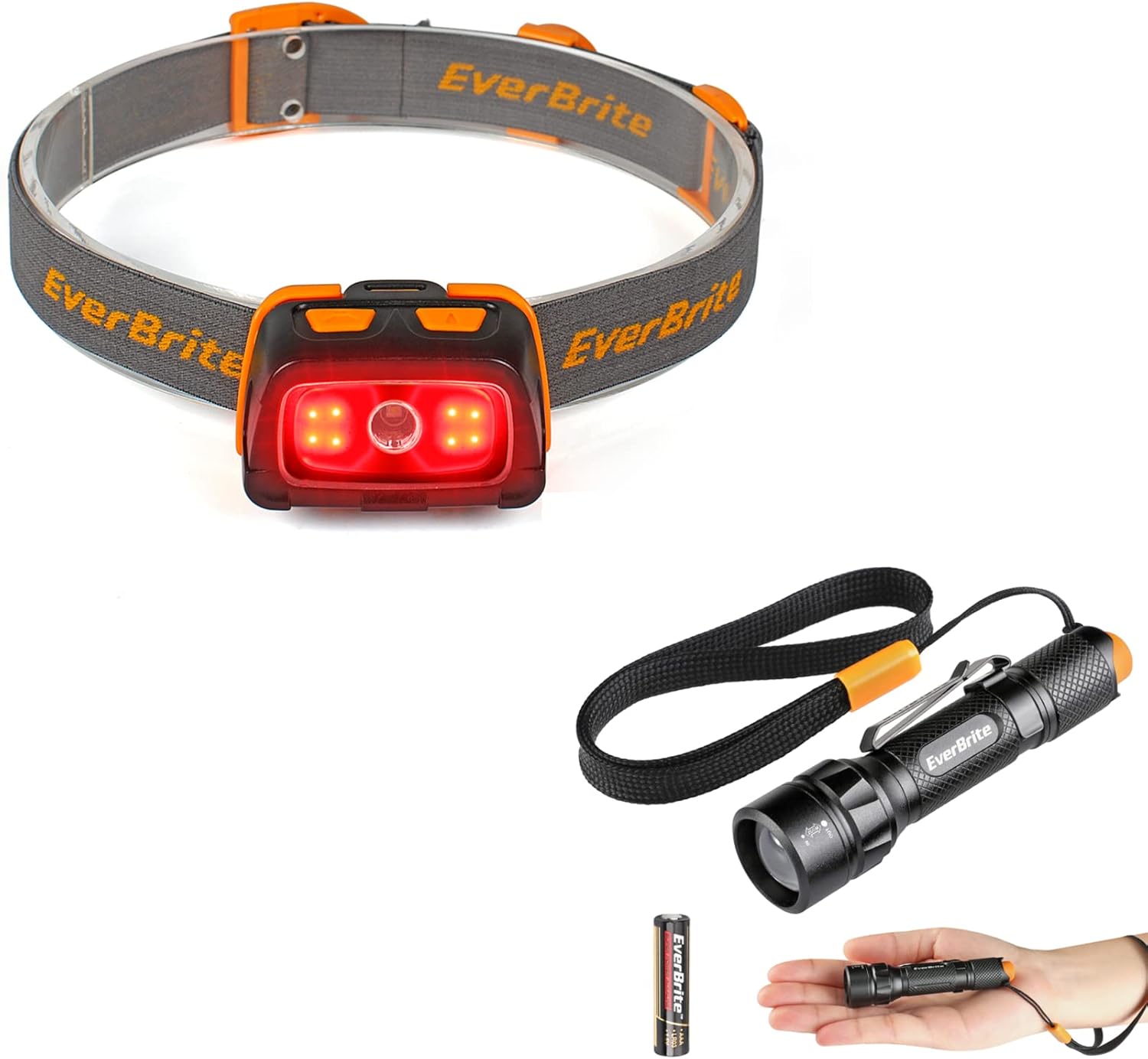 EverBrite Headlamp-300 Lumens 7 Lighting Modes RedGreenWhite Mini Aluminum Tail Light