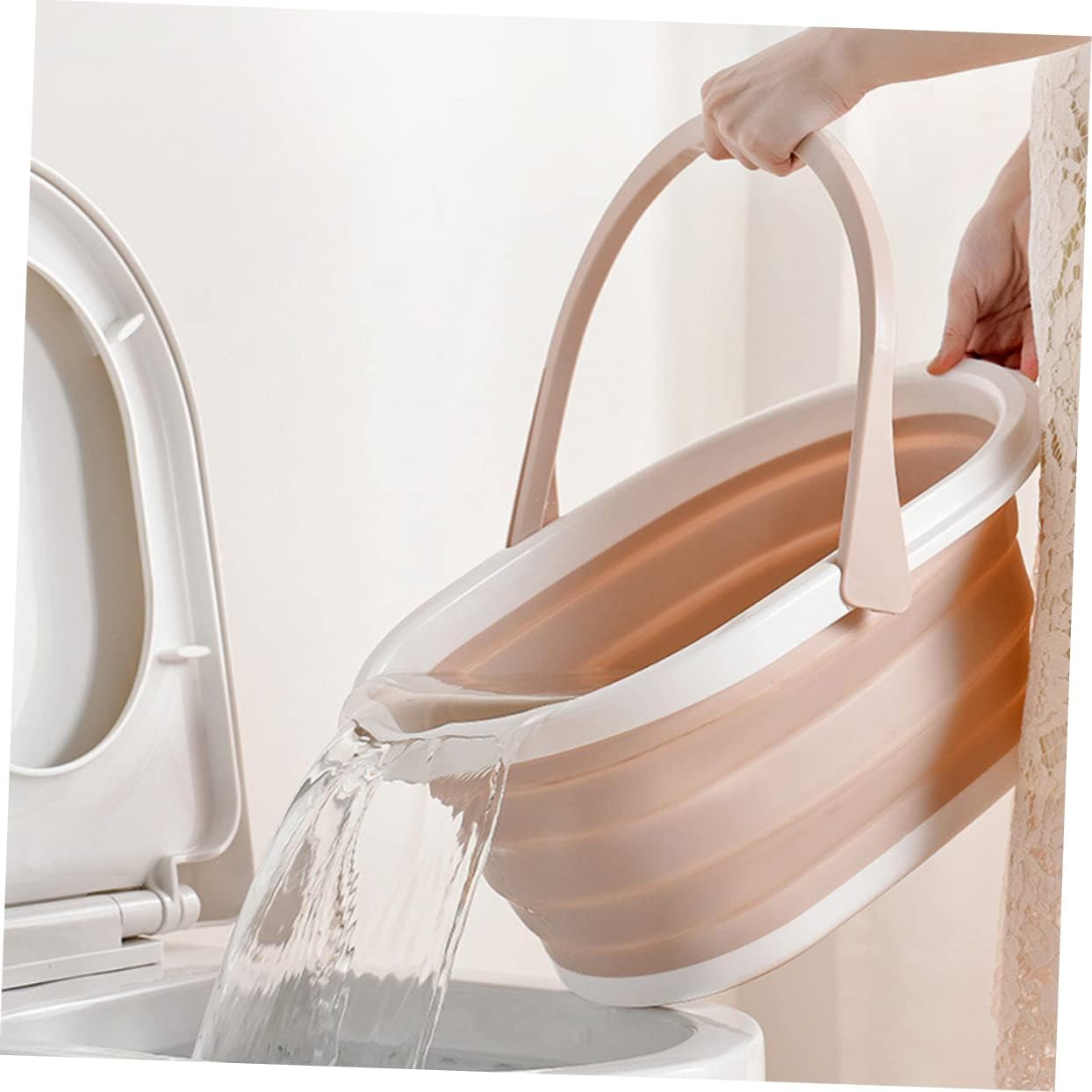 Beige Foldable Plastic Mop Bucket for Efficient Mopping