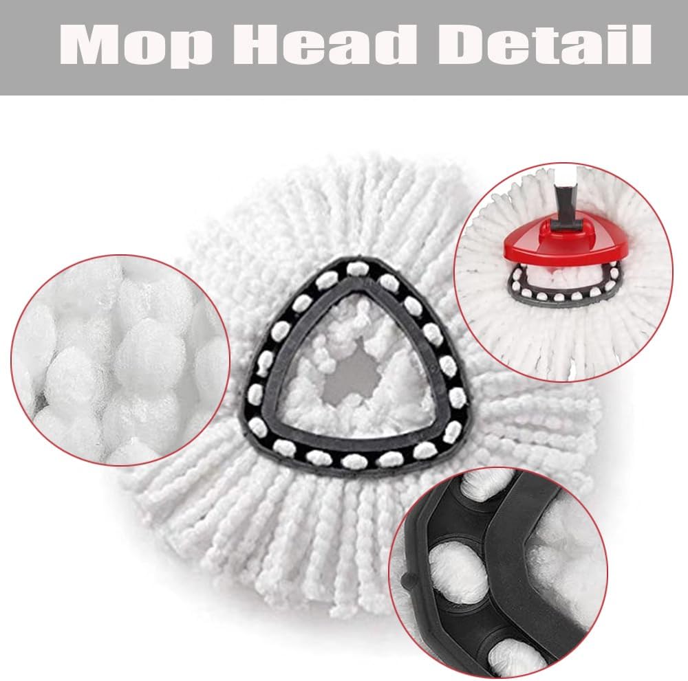 ANREKEYH Spin Mop 1-Tank System Replacement Heads 4 Mop Bristles Handle Set