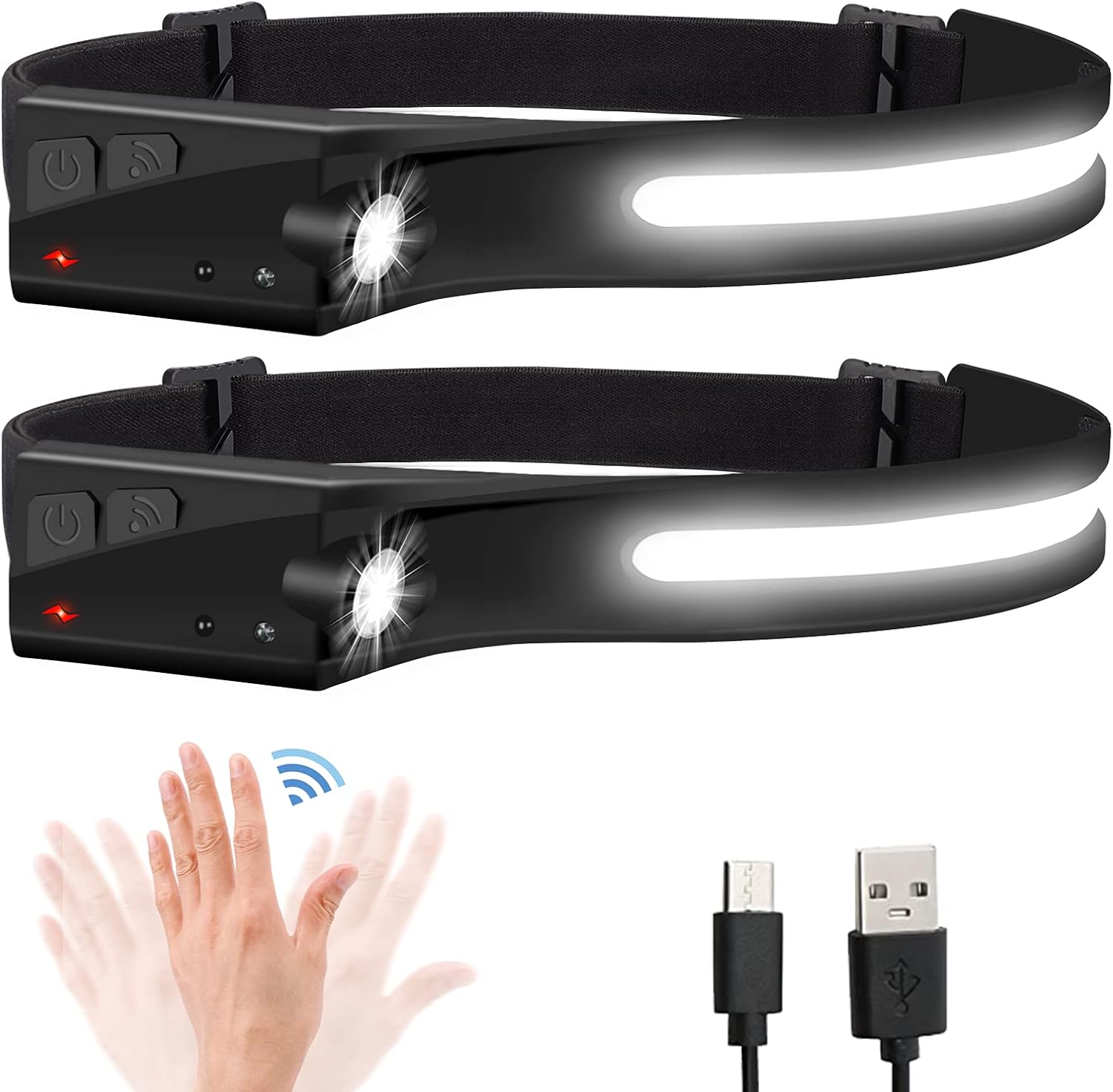 EGUKU 2Pack Rechargeable Headlamps with Motion Sensor and 5 Modes
