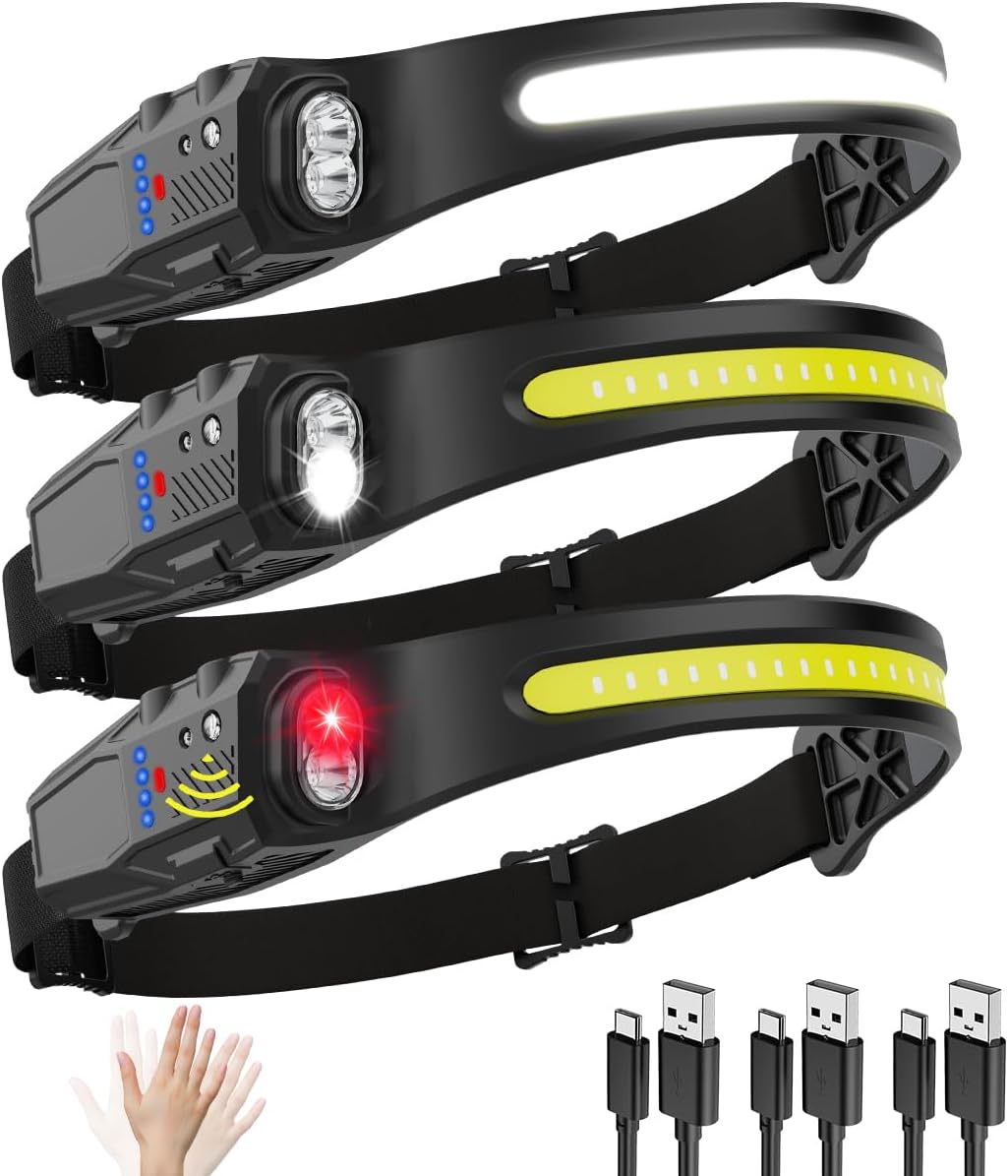 KYEKIO 3-Piece LED Rechargeable Headlamp Set