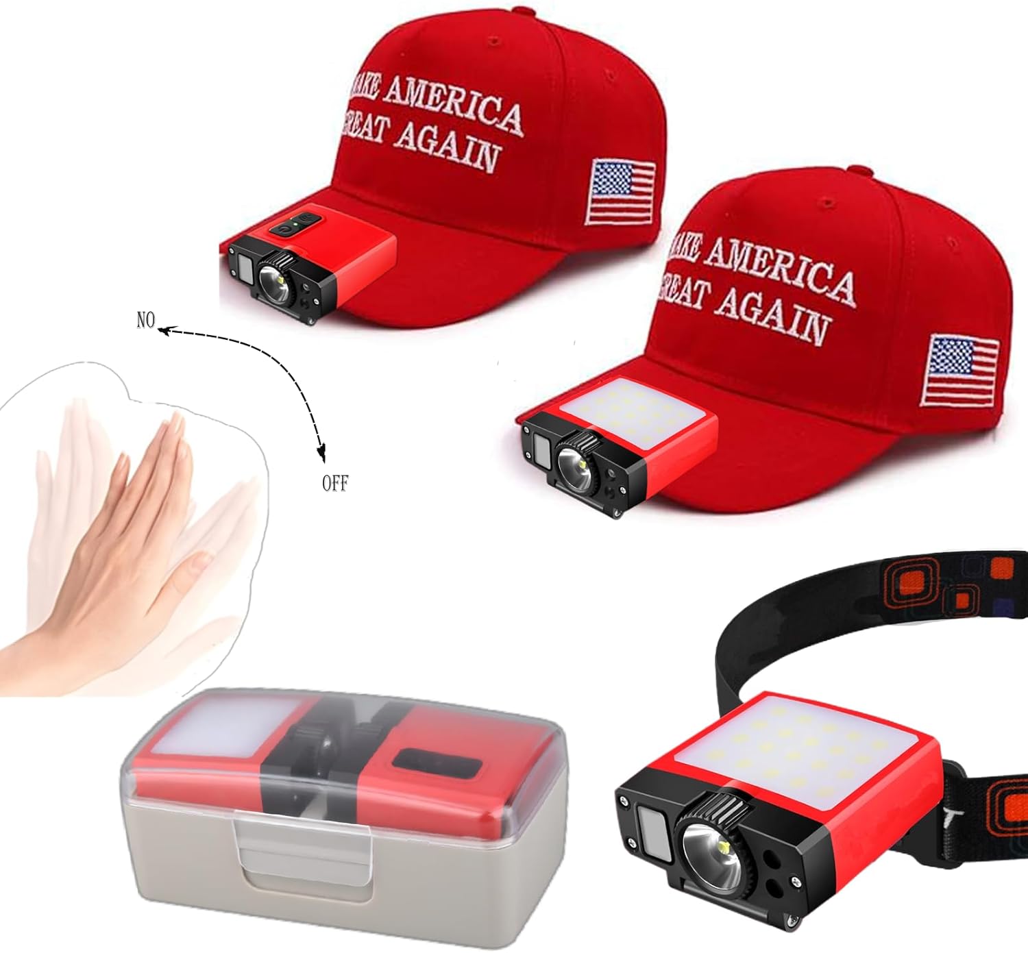 UMIONESet of Two Clip-On 800 Lumen Hat Lights with Motion Sensor