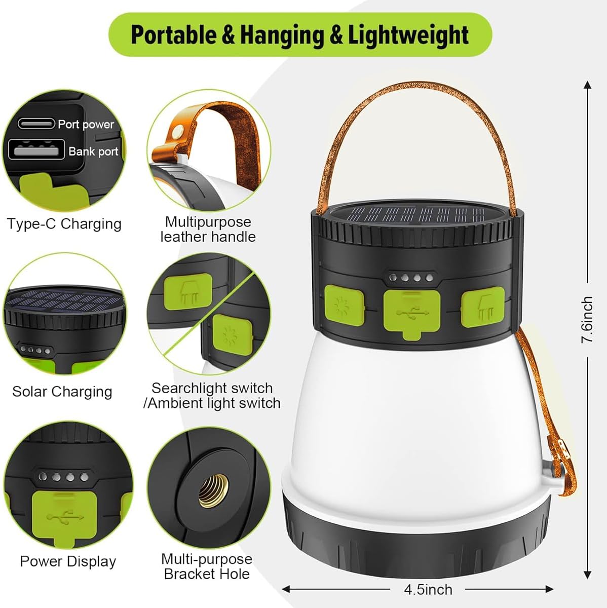 8 Lighting Modes Rechargeable Waterproof Camping Lantern with 7500mAh Battery