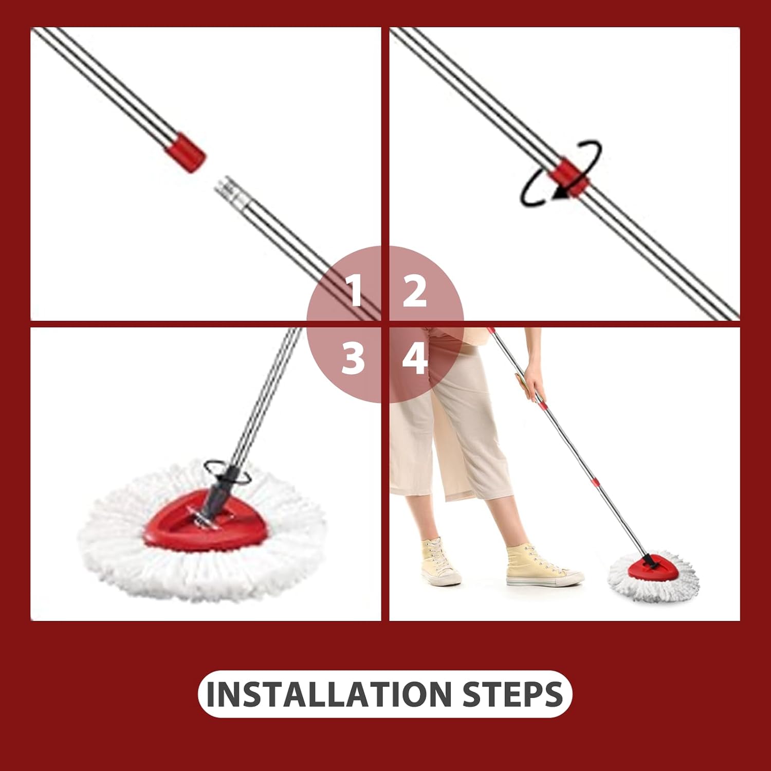 4-Section Spin Mop Handle 30-58 inches Easywring 1-Tank System Compatible