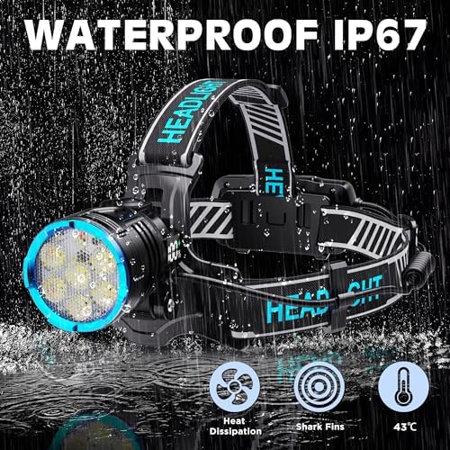 300000 LM Red Light Headlamp 7 Modes IP67 Waterproof